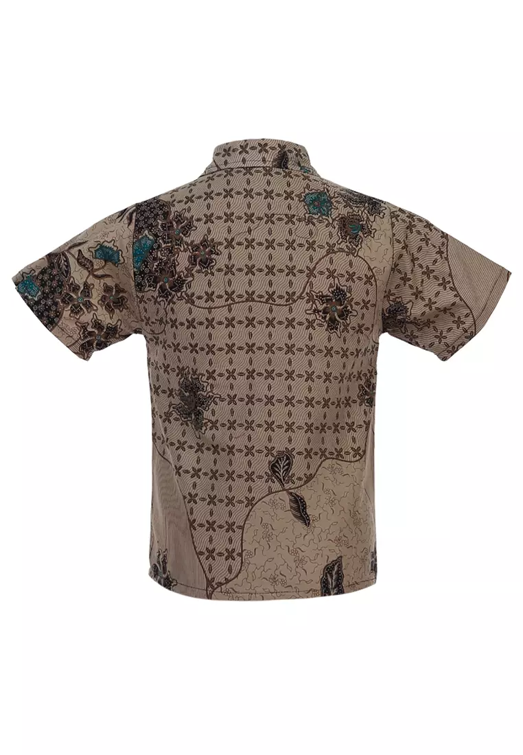 Lucas Kemeja Formal Batik Anak Laki-laki Lengan Pendek Motif Sekarjagat Kids Traditional Shirt Material Cotton ORIGINAL - Brown