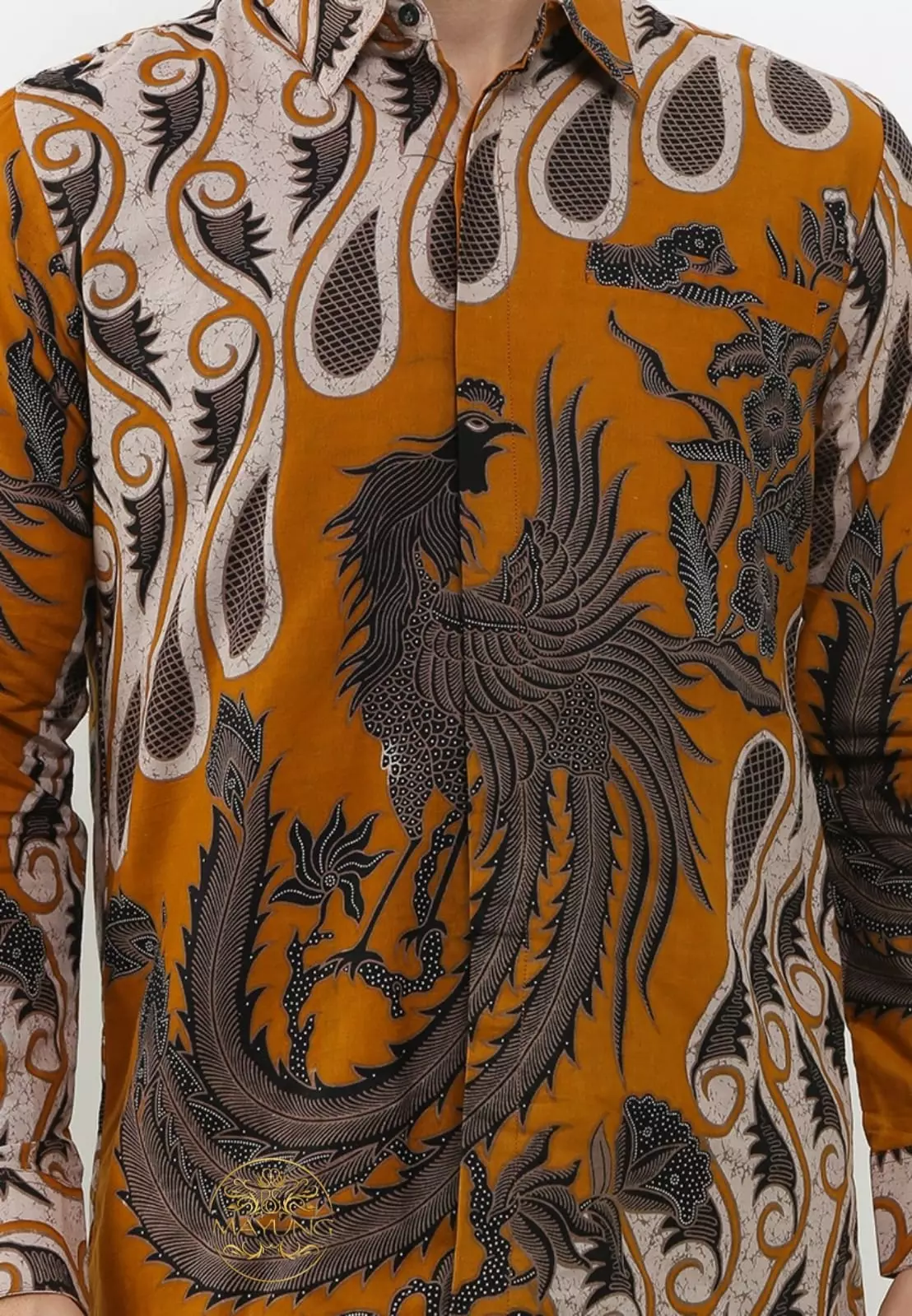 Senapati Oranye Kemeja Batik Pria Premium Slimfit Modern Lengan Panjang