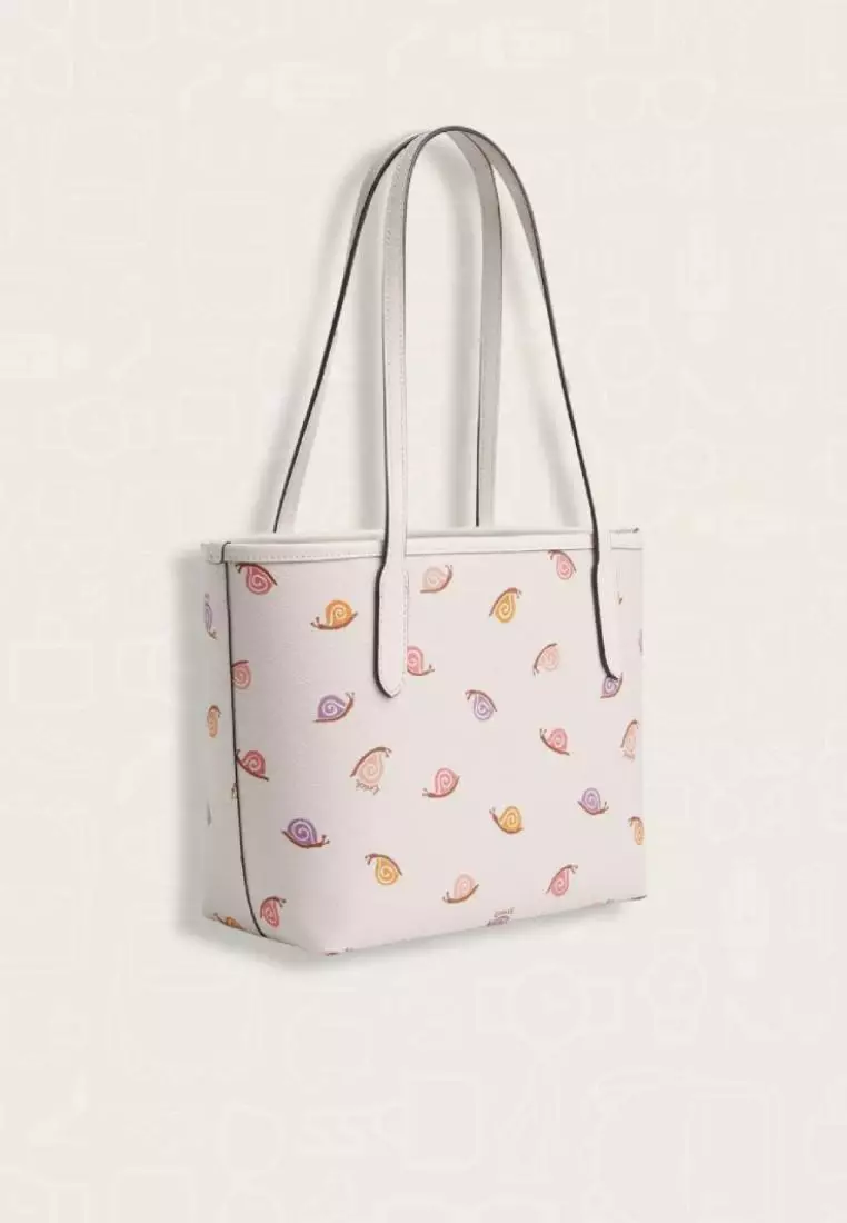 Coach Small City Tote With Snail Print Chalk Multi