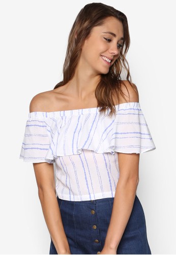 Kaia 條紋esprit台北門市反折露肩上衣, 服飾, 上衣