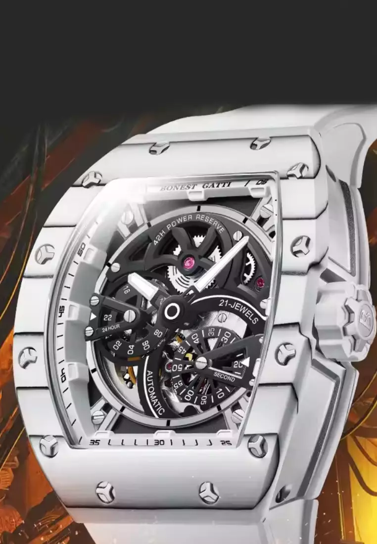 Automatic Unisex Carbon Fiber Watch, Rubber Strap