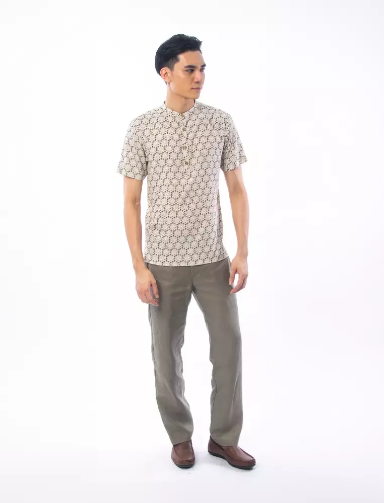EAST INDIA COMPANY - HARZIZ MEN SLIM FIT SHORT SLEEVE PRINTED SHIRT BROWN
