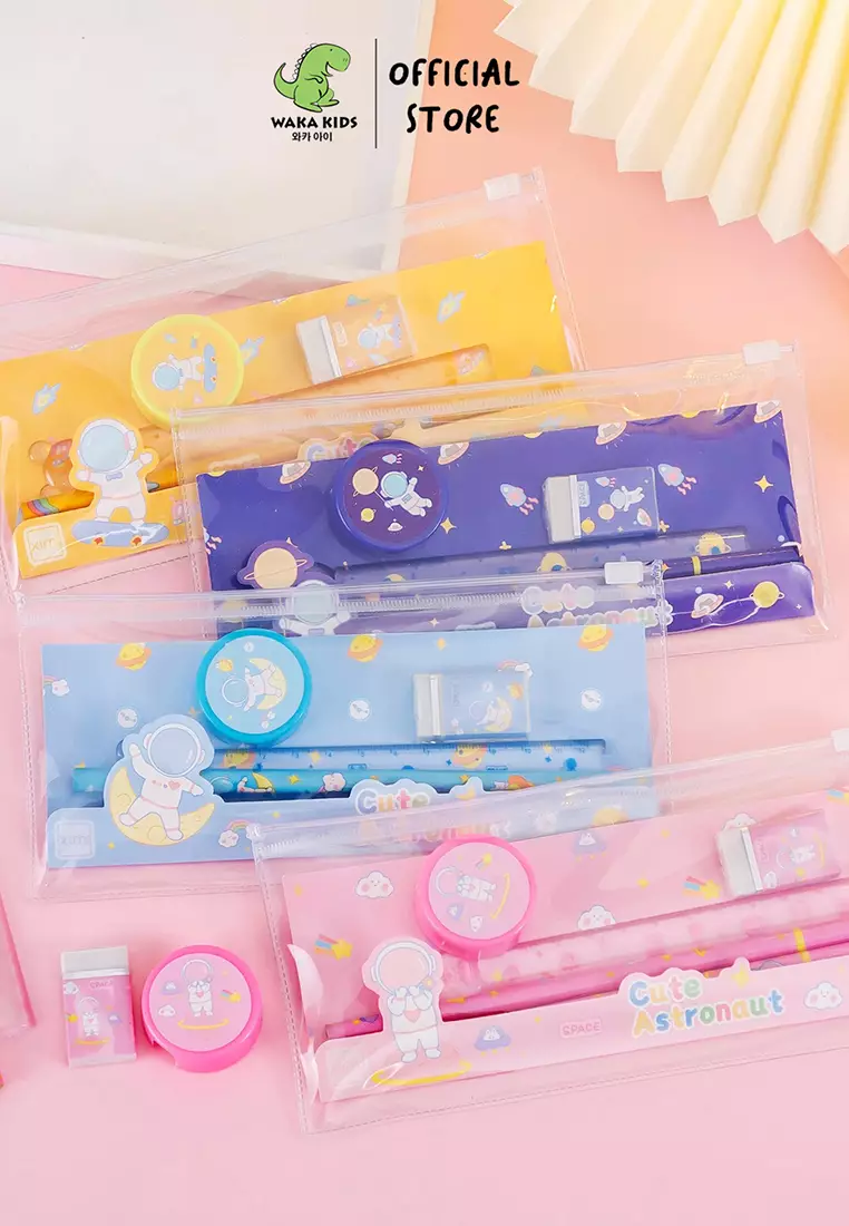 Wakakids Set Alat Tulis Sekolah Anak Mini Stationary 5in1 Motif Astronot Venrc Navy