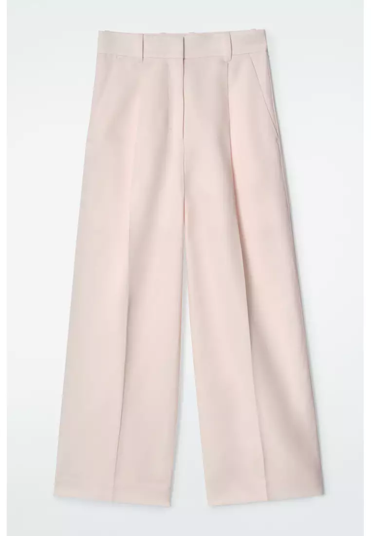 RELAXED LINEN-BLEND WIDE-LEG TROUSERS