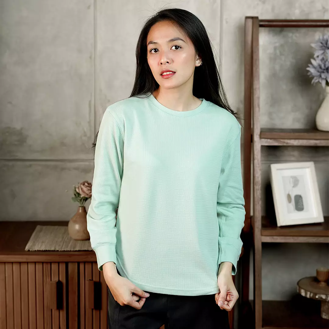 MATSUDA Kaos Polos Wanita Waffle Lengan Panjang Cotton Liv