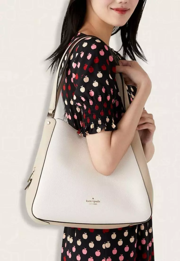 Kate Spade Leila Colourblock Pebbled Leather Medium Triple Compartment Shoulder Bag Light Sand Multi