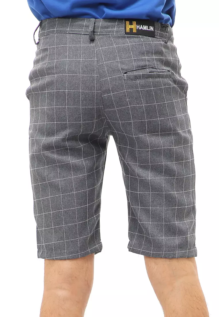 Rishham Short Pants Celana Pendek Pria Tartan Kotak Material Wool ORIGINAL - Gray