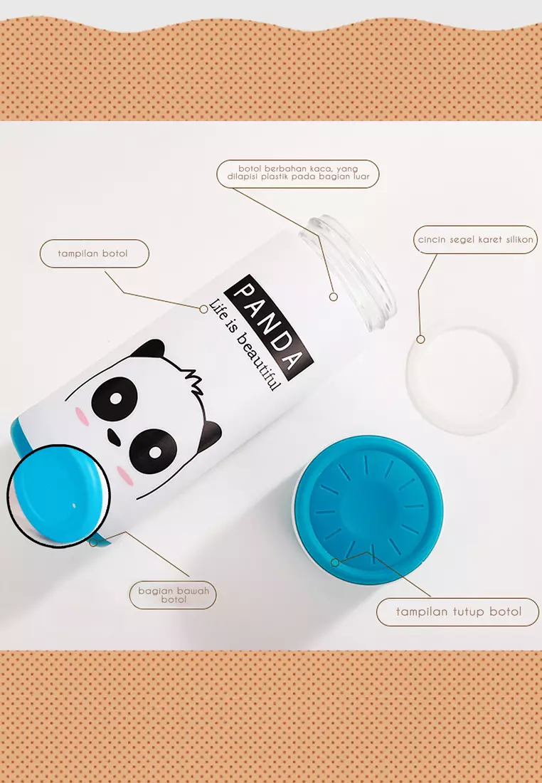 Wakakids Botol Minum Anak Kaca Motif Animal Putih 380ml Venhs Toska
