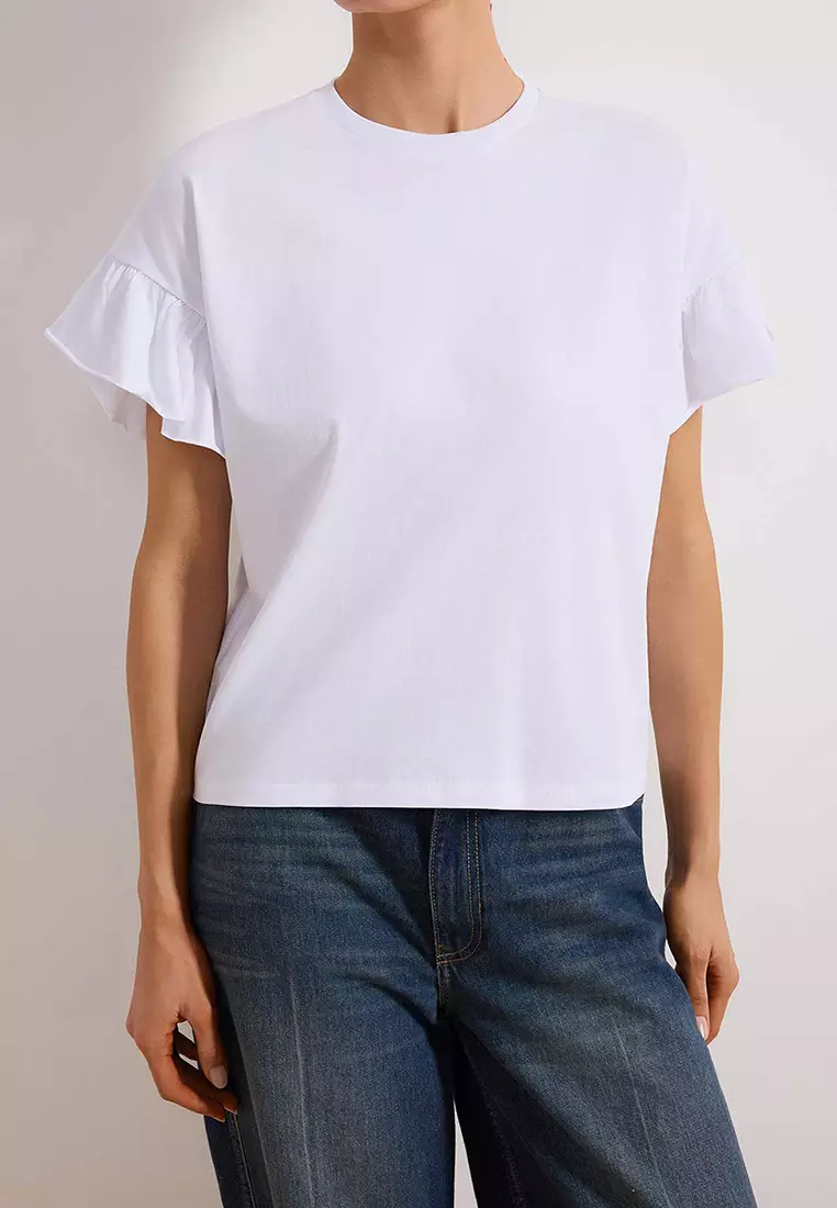 Cotton Flutter Sleeves Top