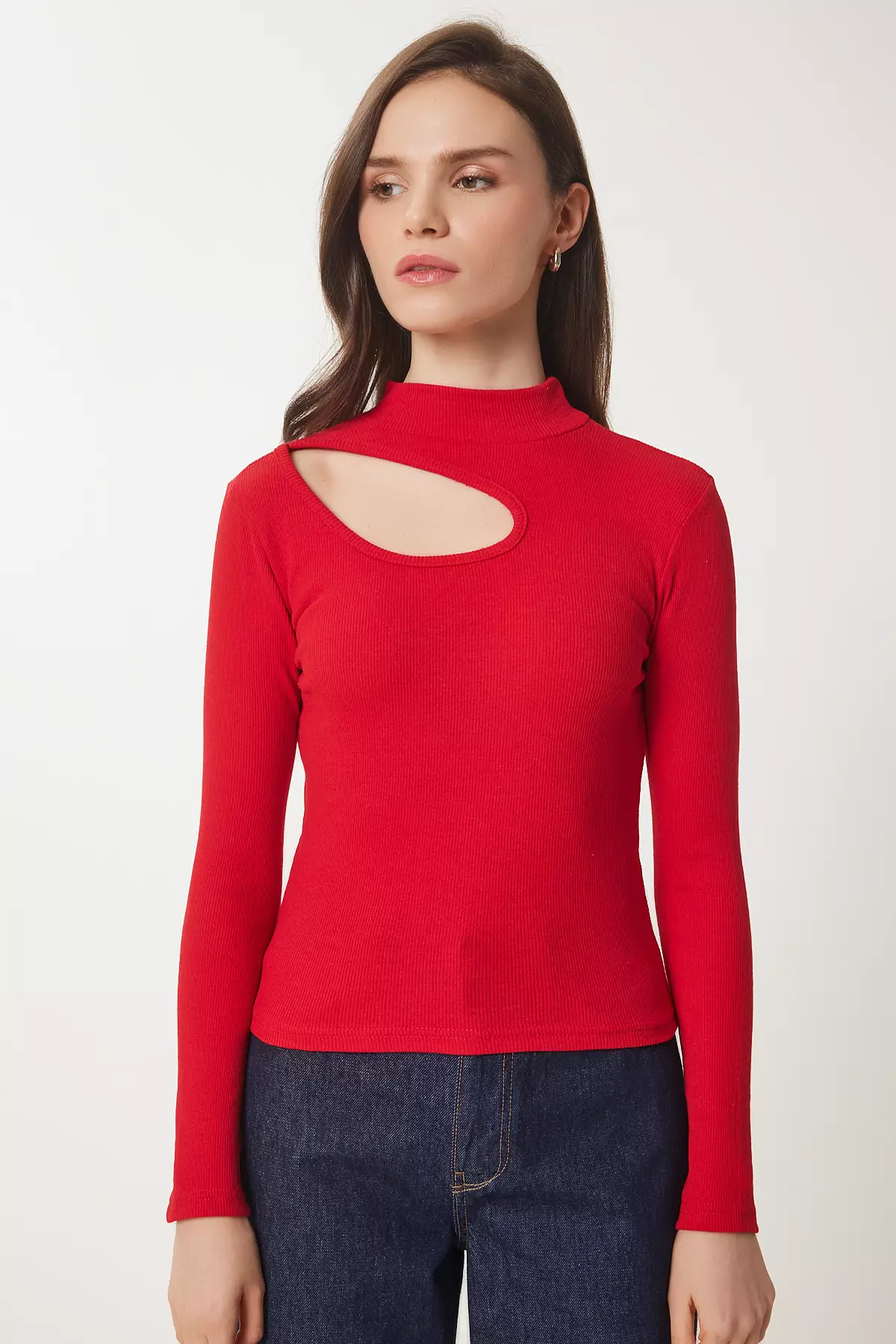Women'S Red Cream 2-Pack Cut Out Detailed Ribbed Knitted Blouse Gt00235