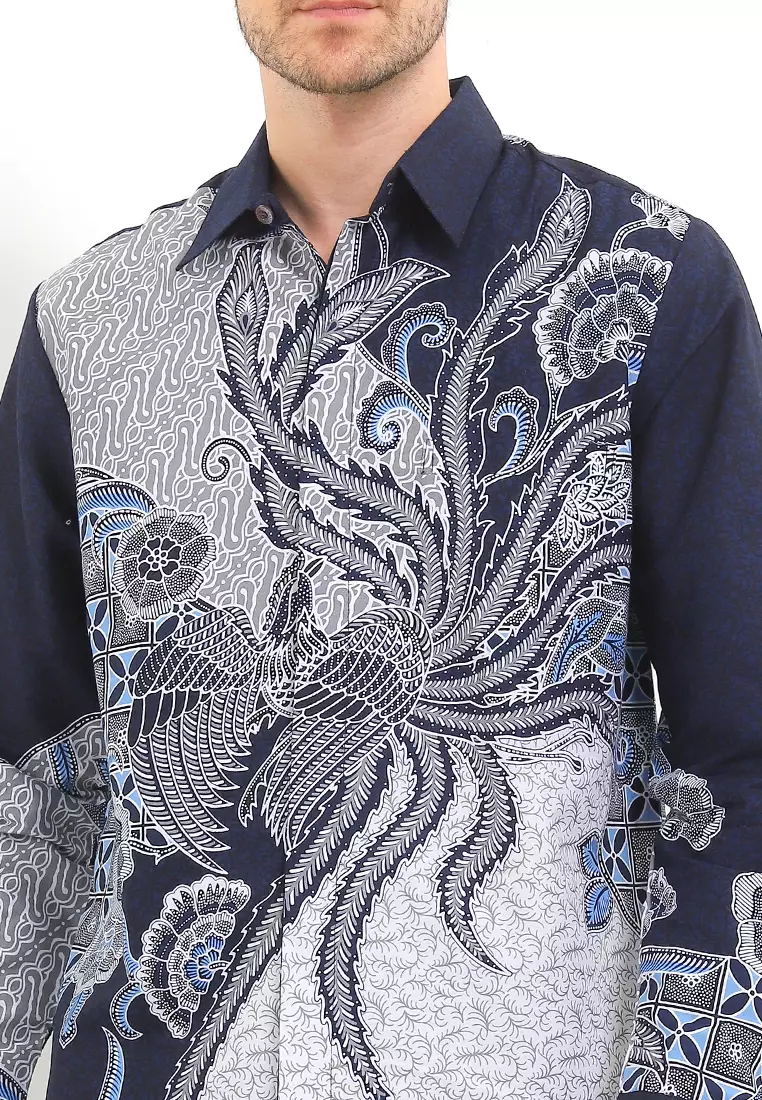 Kemeja Pria Lengan Panjang Furing Bernando Lining Navy