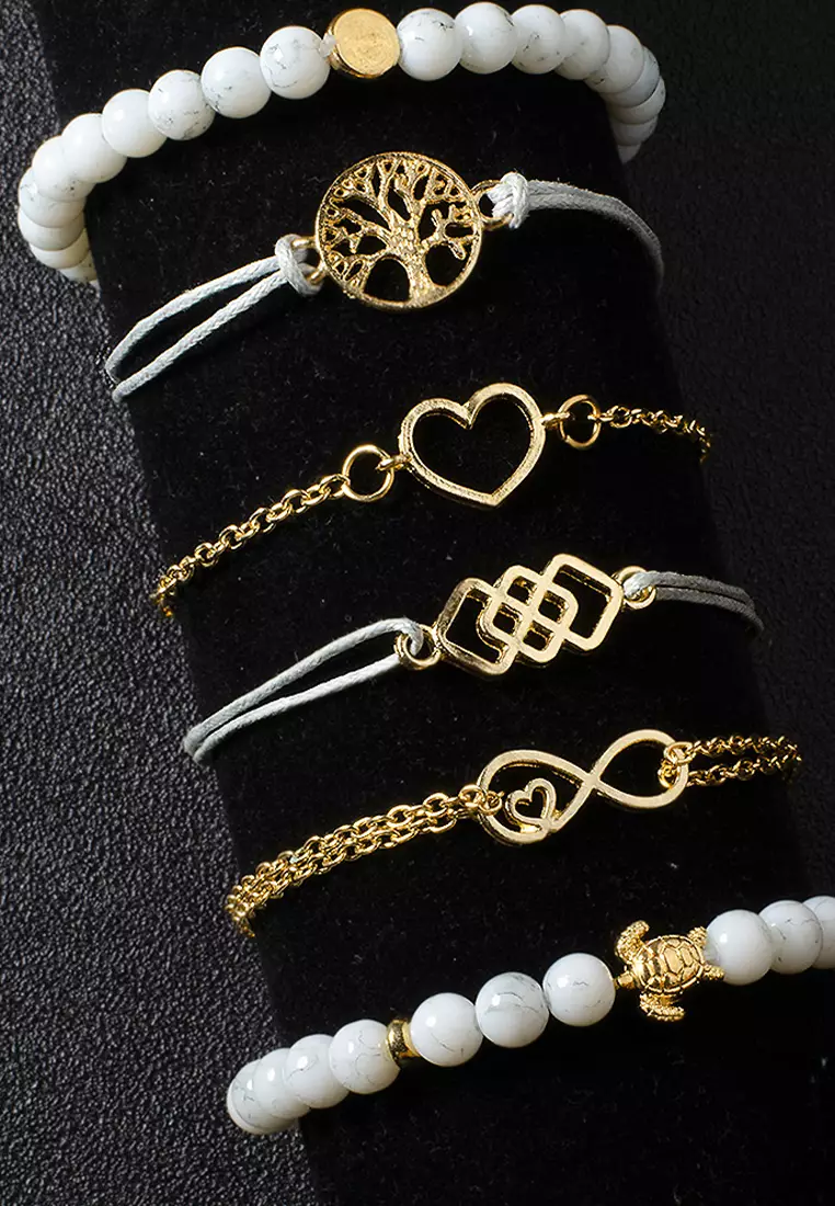 Bohemian 6-Piece Charm Bead Bracelet Set - 256