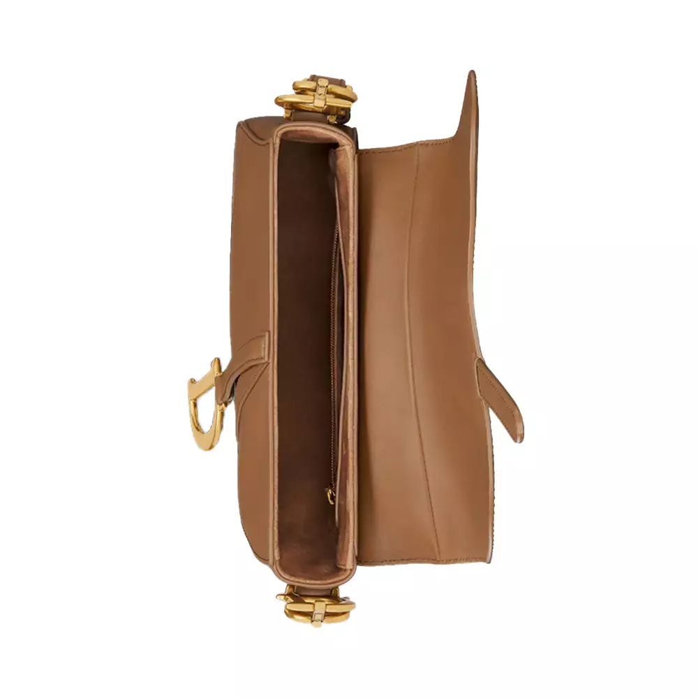 Medium Soft Saddle Bag with Strap Smooth Calfskin Camel Vintage