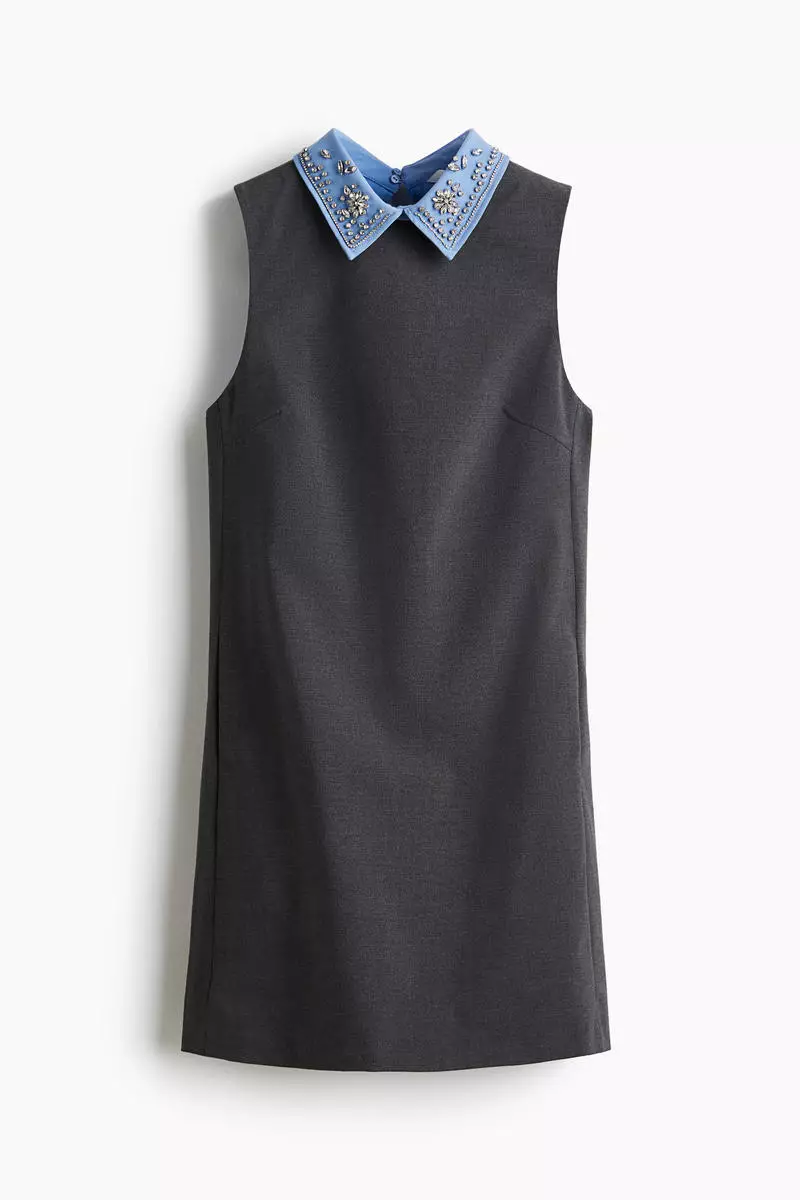 Embellished-collar A-line dress