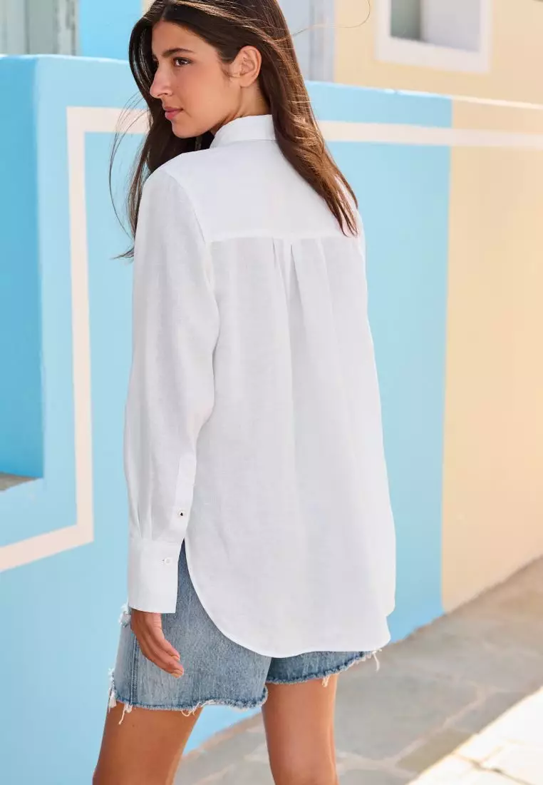 Buy NEXT 100 Linen Long Sleeve Curved Hem Shirt 2024 Online