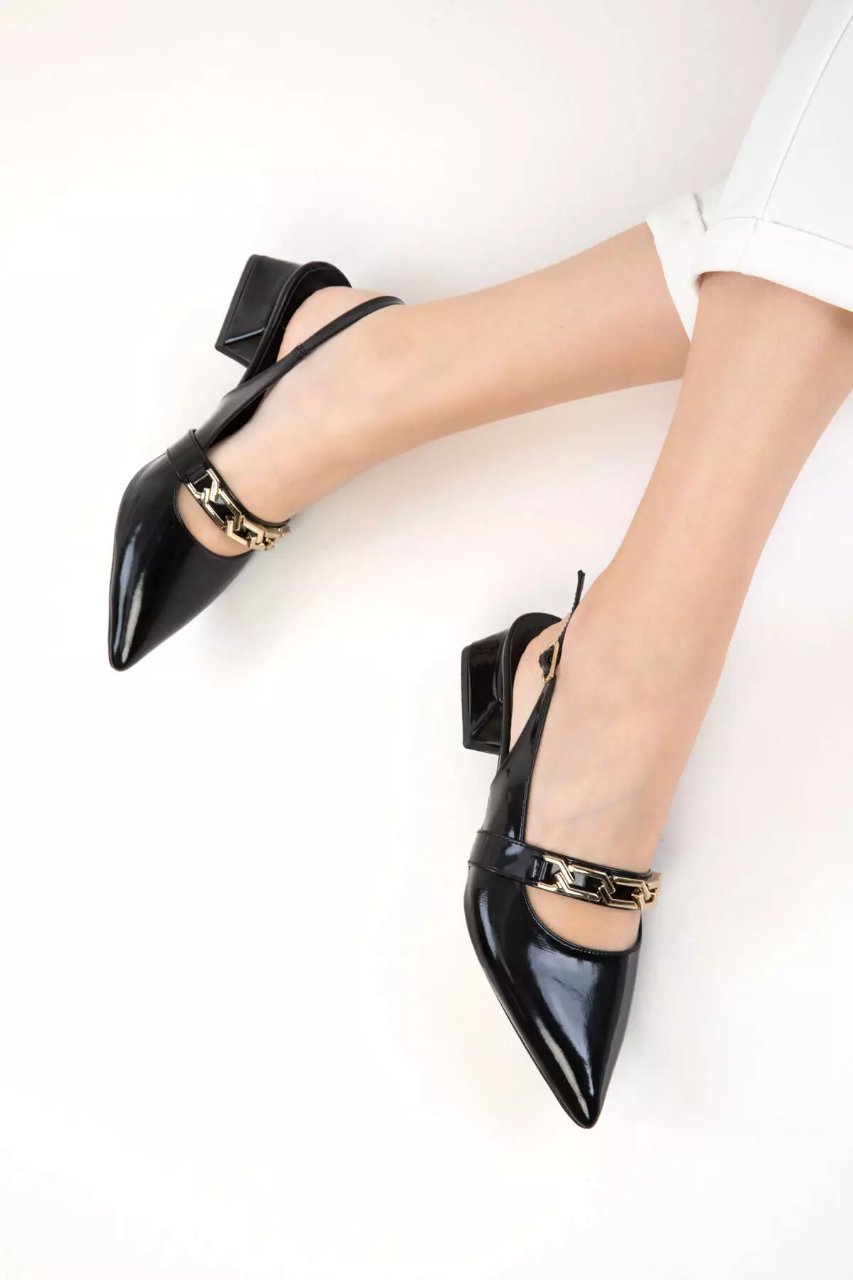 Black Patent Leather Women's Classic Heeled Shoes 20672