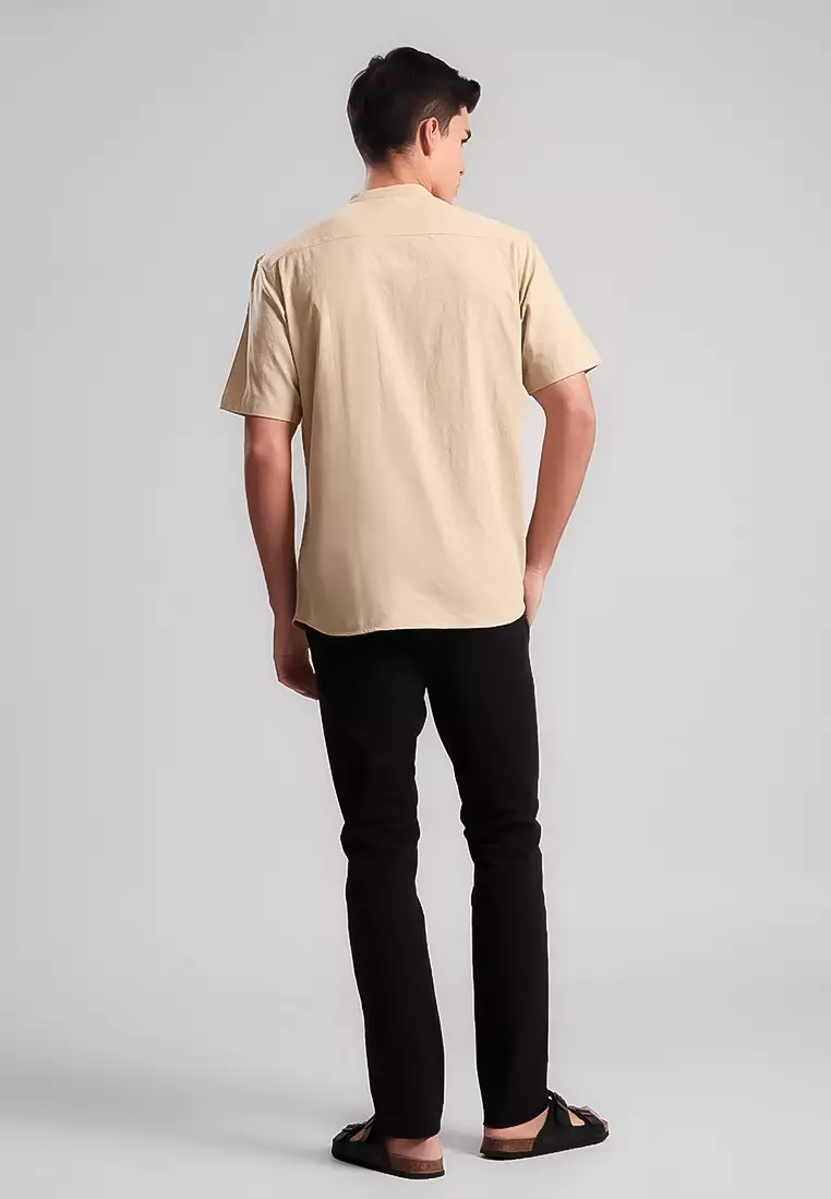 MANZONE X MINIMAL - Kemeja Koko Lengan Pendek Pria Hafiz Comfort Fit - Beige Warna Beige