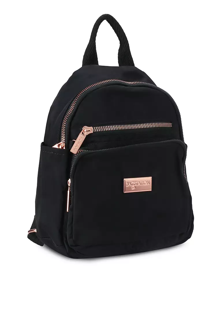 black rose gold mini backpack PEBBLE pearl embellishments and a top handle Mini Backpack Ever Collection -