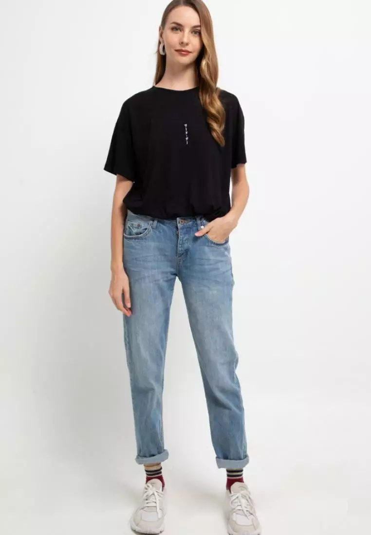 LTD91 MM Kaos Oversize Wanita Distro Katakana Straight Hitam
