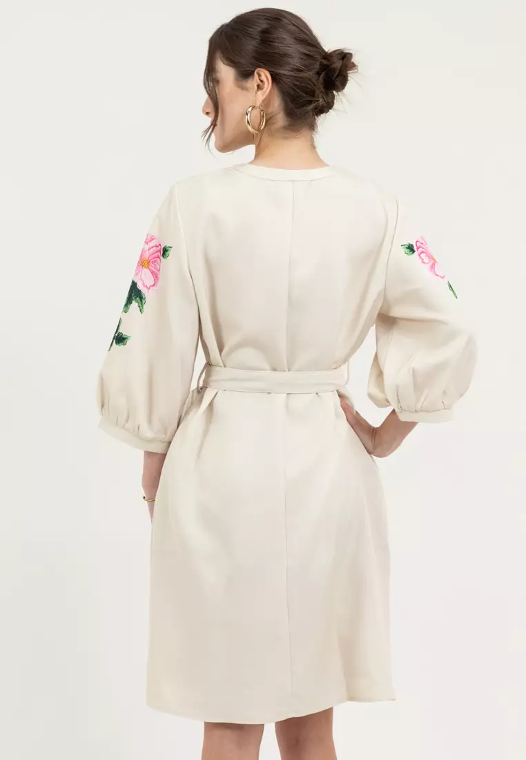 Chalany Printed Sleeves Belted Dress