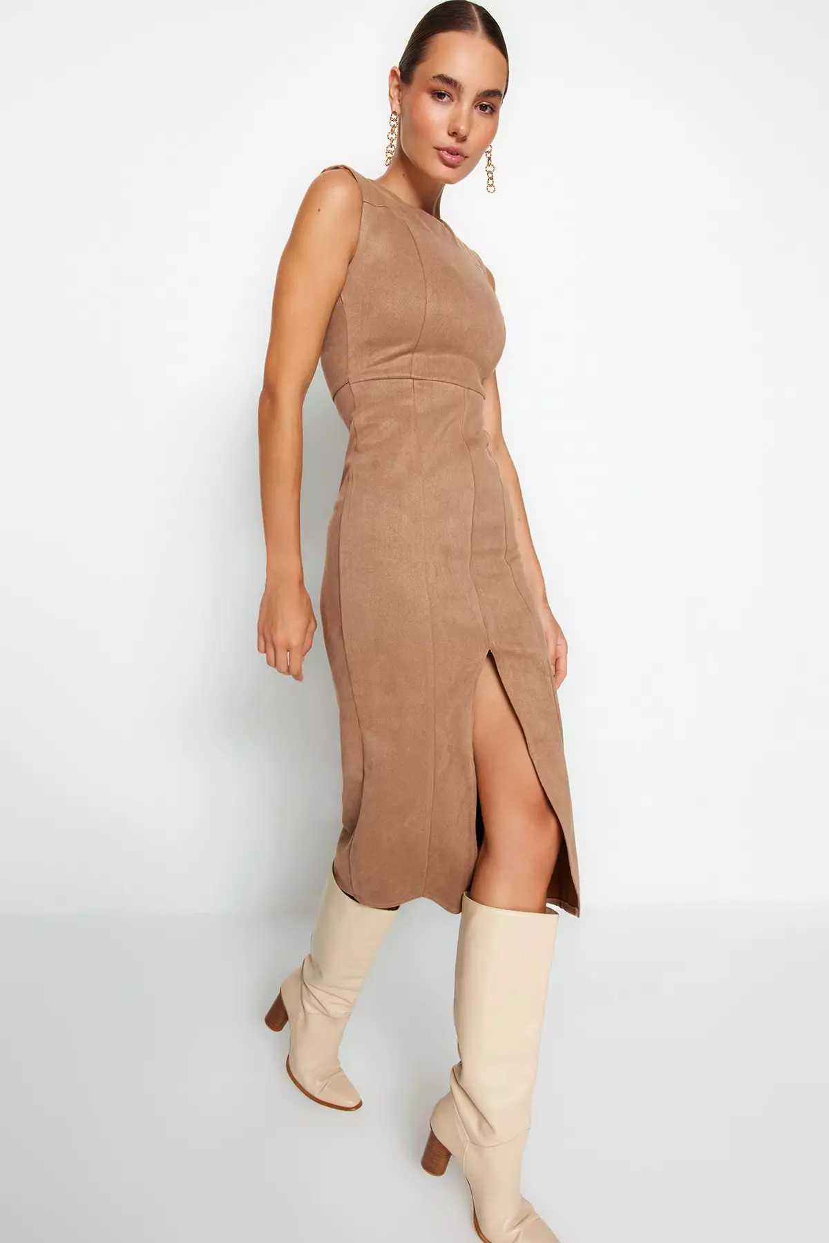 Faux Suede Midi Dress