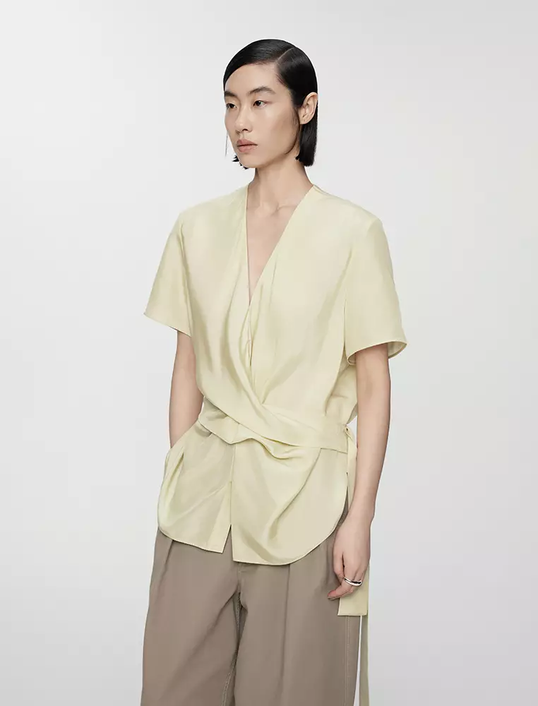 V-Neck Twist Knot Short Sleeve Shirt