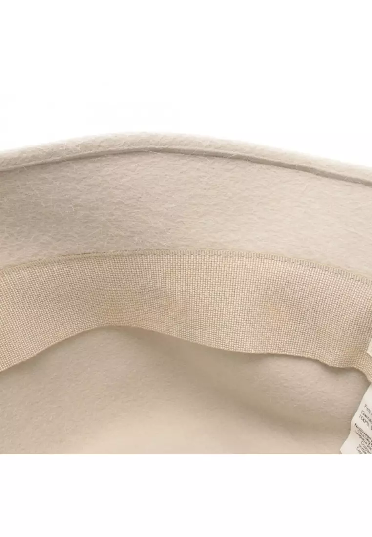 Pre-Loved Hermès hat Rabbit Felt leather off white Gray brown