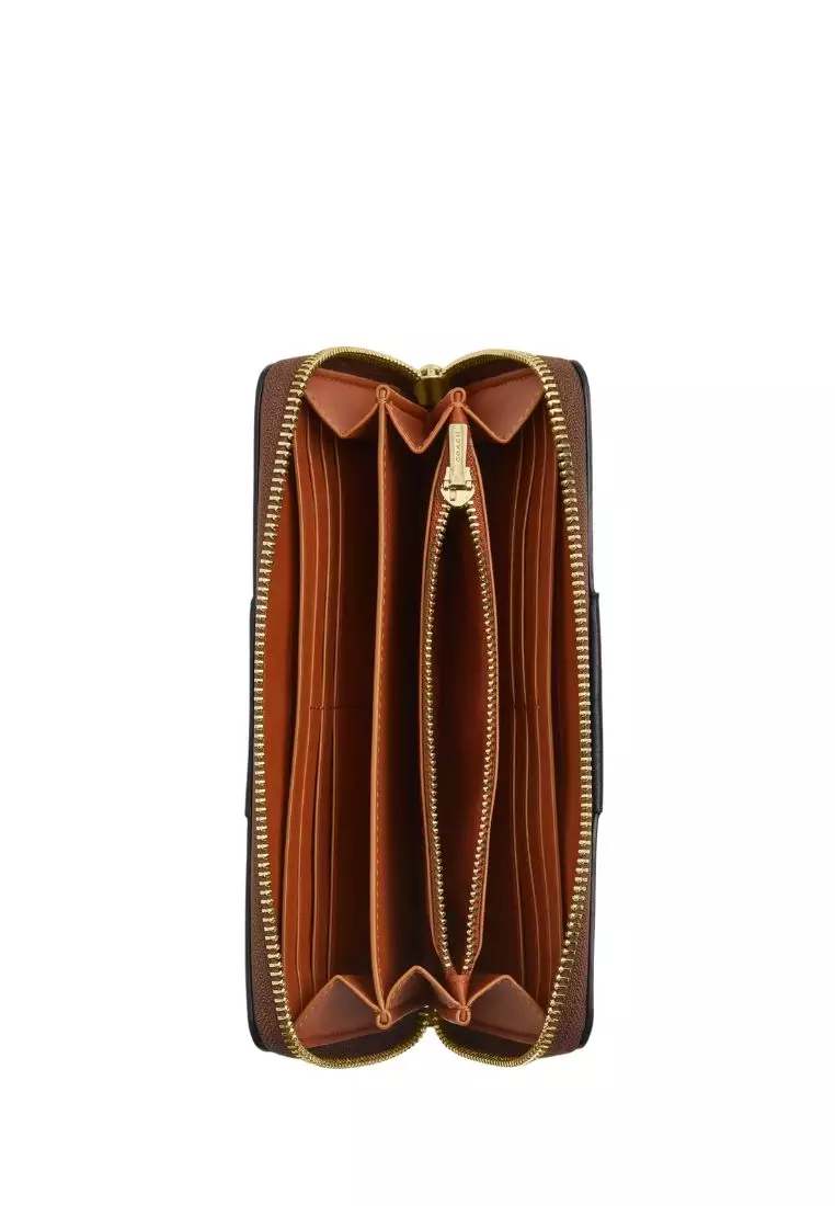 Long Zip Around Wallet In Signature Canvas With Stripe Gold Tan Black