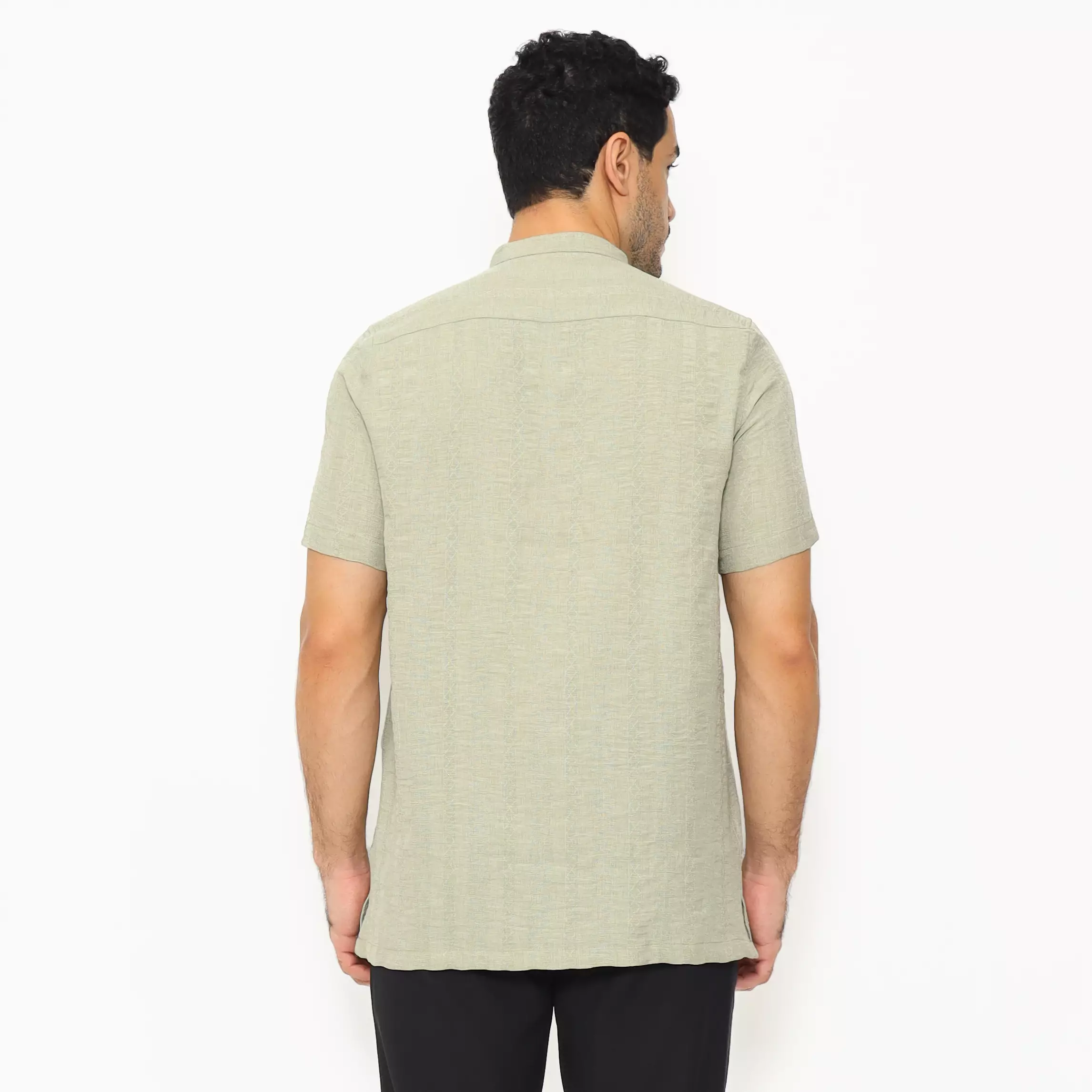 LAWELL DAFFA-S Baju Koko Pria Lengan Pendek Regular Fit Kerah Mandarin Polyester Premium Warna Sage Green