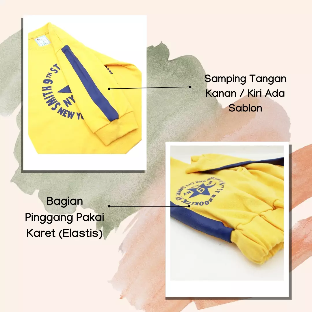 Wakakids Baju Lengan Panjang Setelan Celana Jogger Piyama Anak Laki Laki Usia 12 Bulan Hingga 18 Bulan Motif Brooklyn NY 3014 Kuning