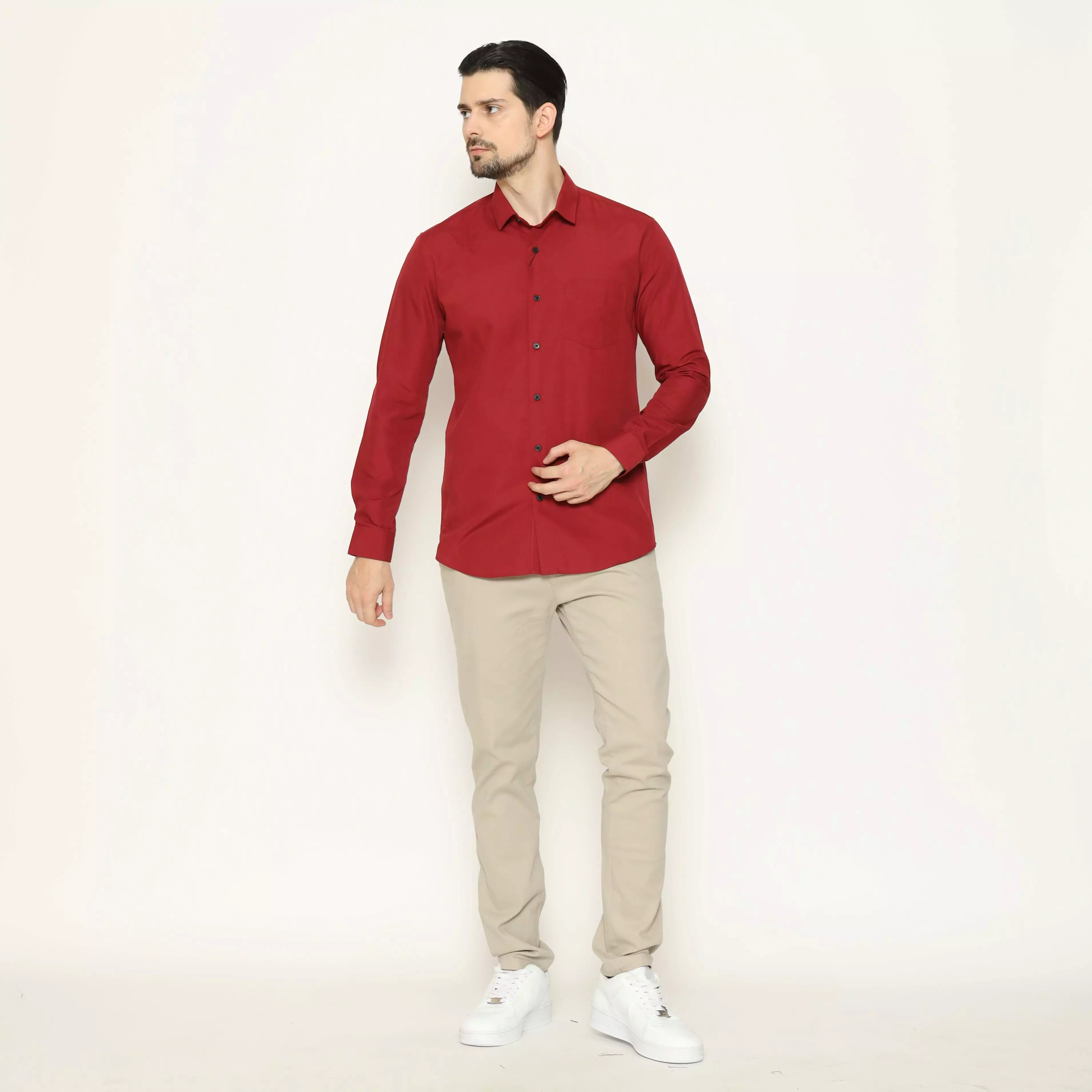 MAGINOT Kemeja Pria Basic Polos Panjang LIGHT MAROON