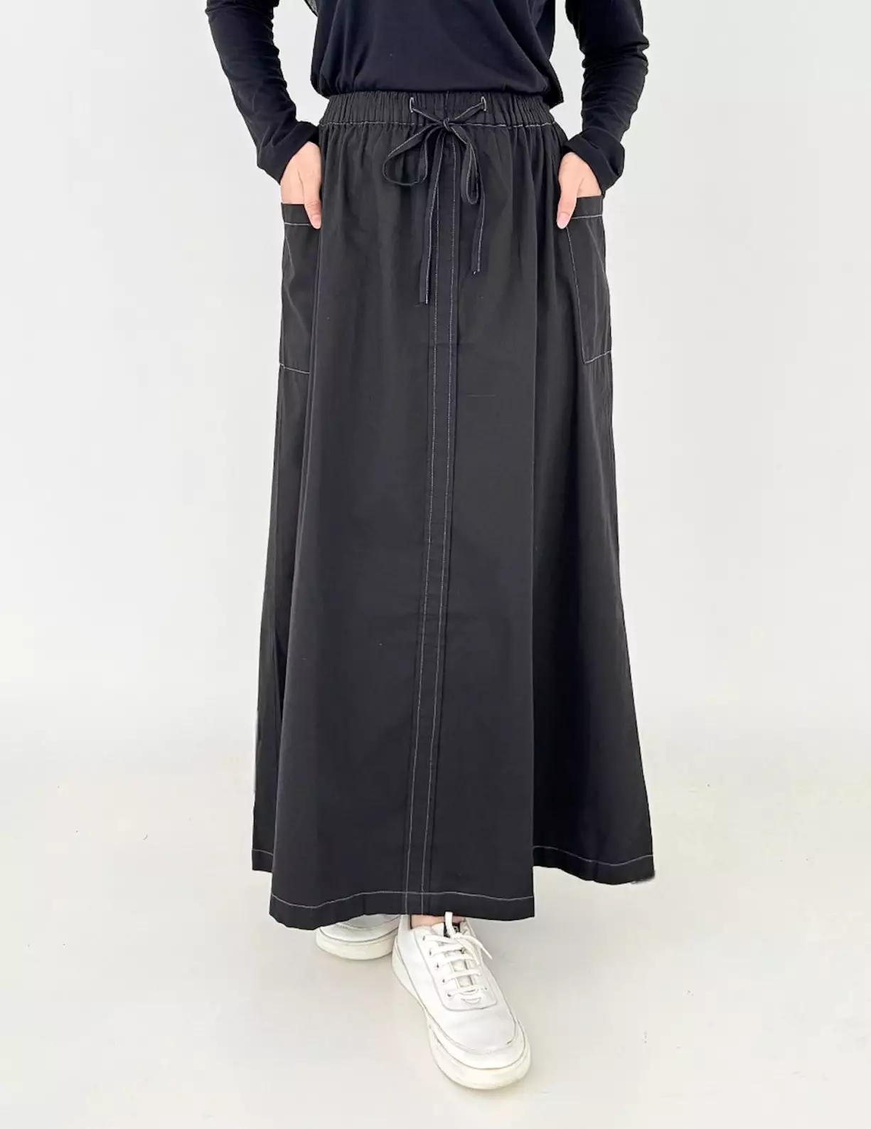 Rok Katun HItam Panjang Wanita Long Skirt Cotton Tari