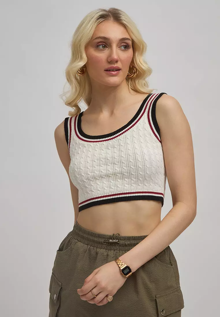 VIRGIO Cotton Fitted Scoop Neck Crop Top