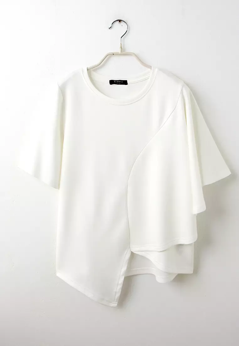 Soft Air Cotton Asymmetrical Dolman Sleeve Top [AB20409]