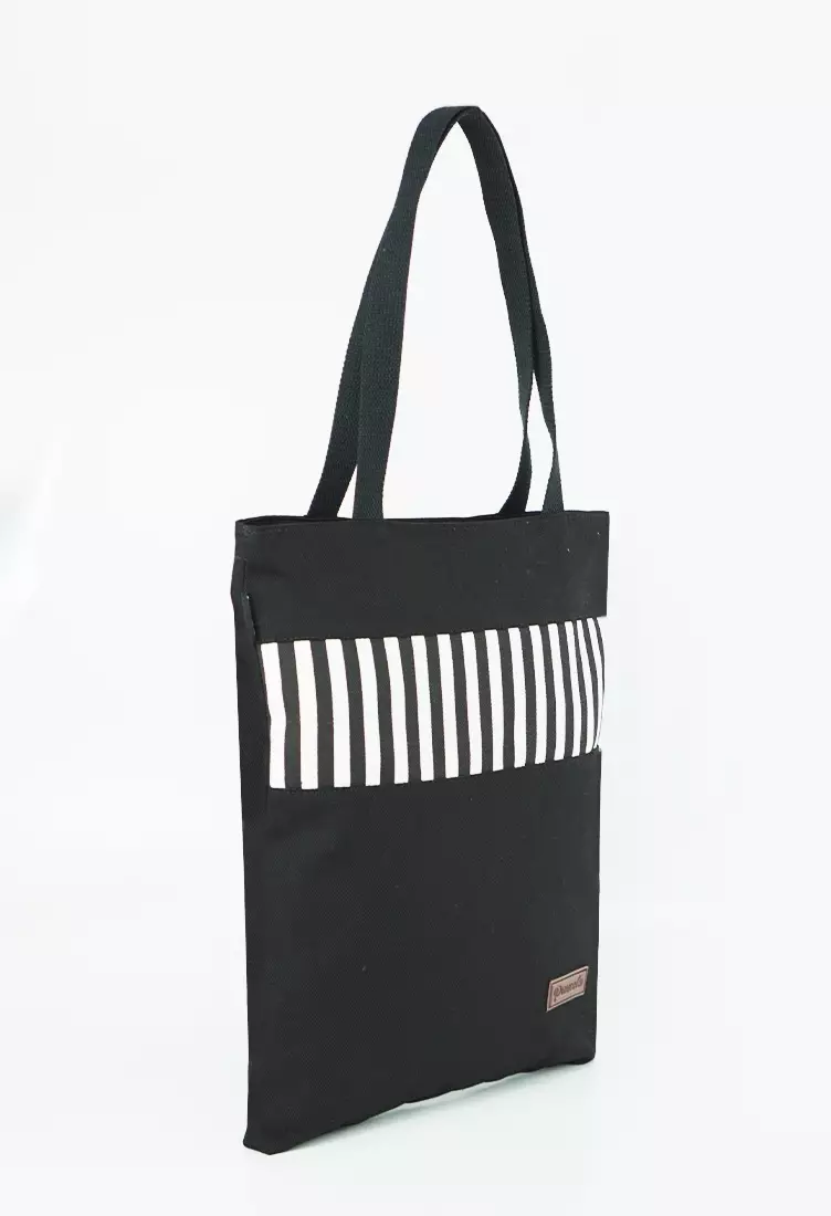 Tote Bag Wanita Bahan Kanvas Penutup Resleting Lena Series Line