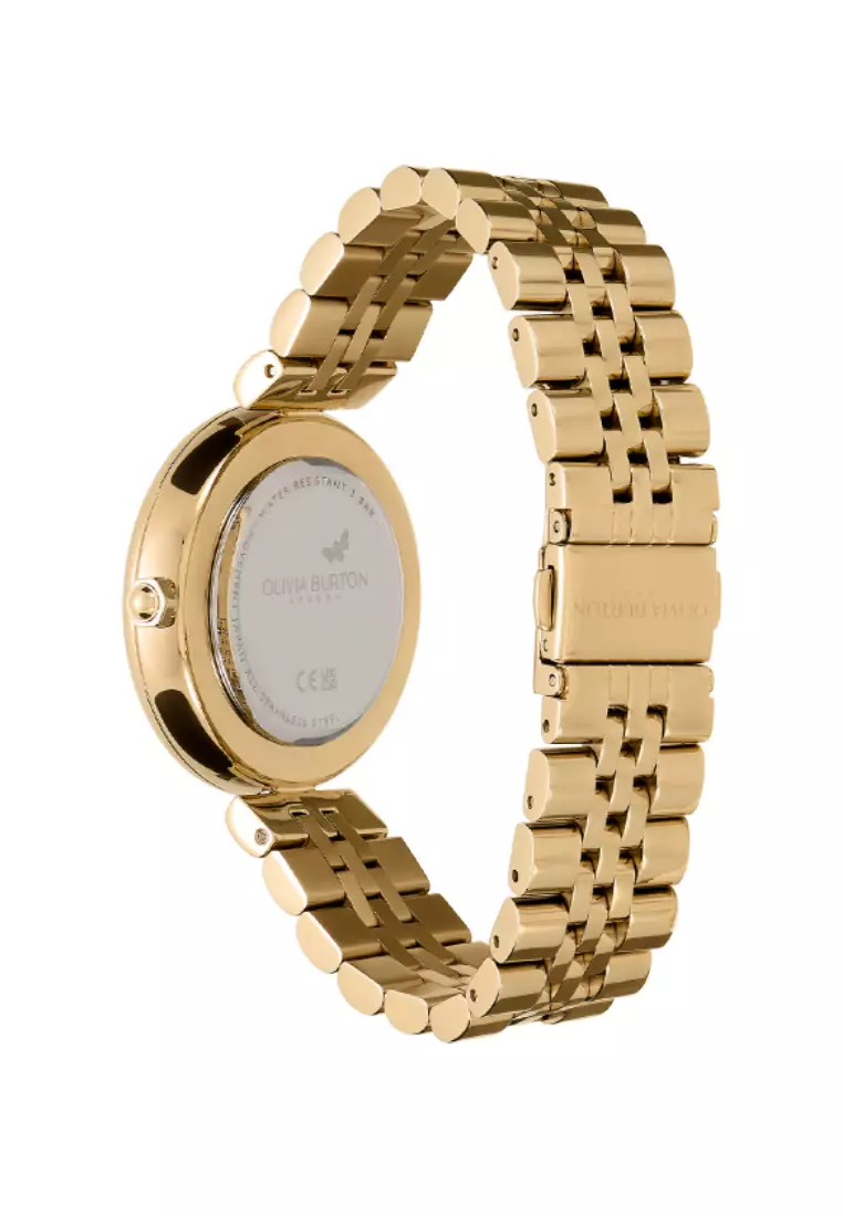 Olivia Burton Dogwood T-Bar Black Floral Dial GP 5-Link Bracelet 36mm - 24000089