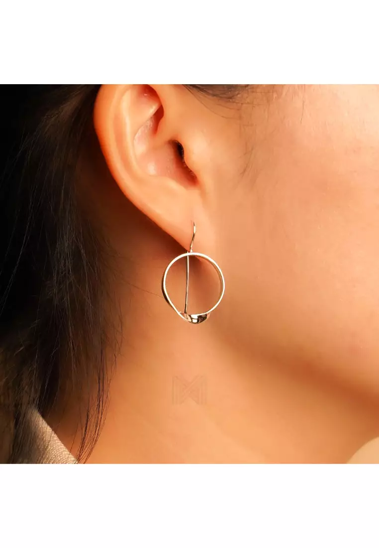 Minimal Circle Arched Silver Hook Earrings with 925 Sterling Silver