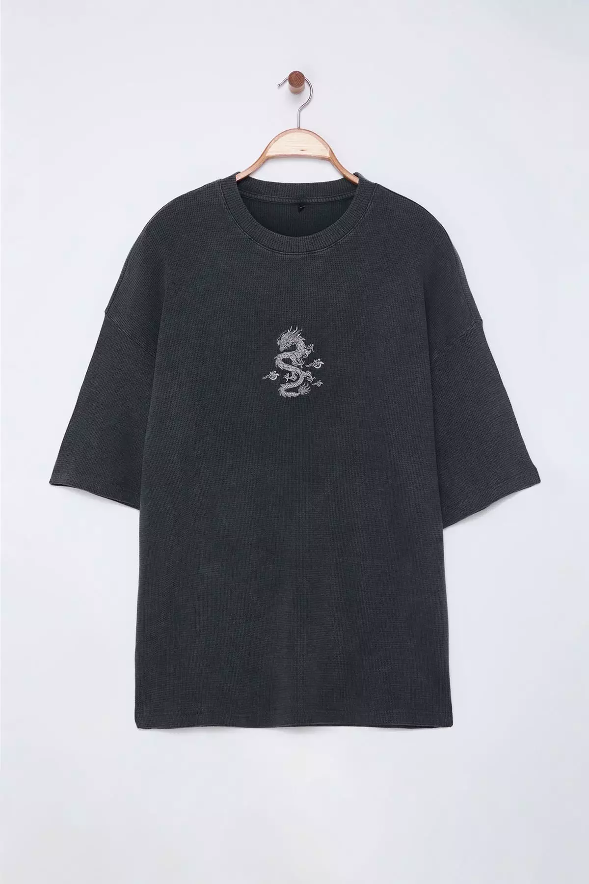 Anthracite Oversize/Wide Cut Textured Embroidered T-Shirt TMNSS25TS00060