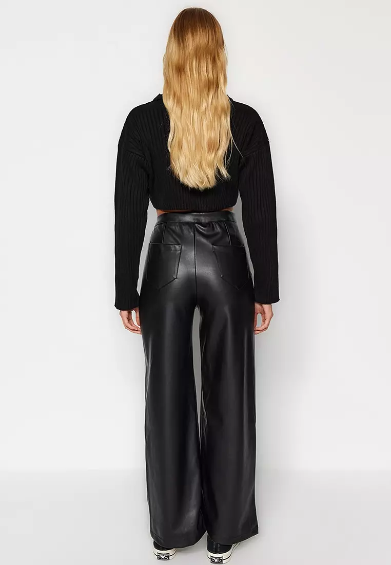 Faux Leather Wide Legs Trousers