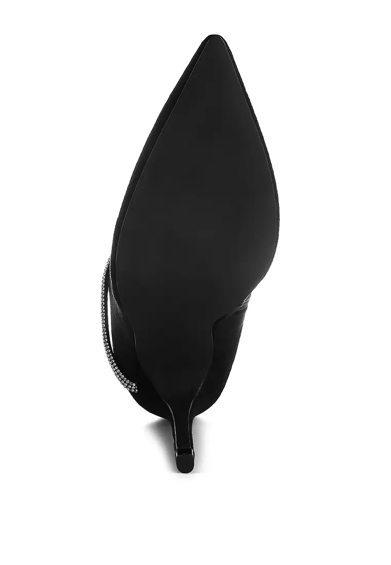 Rhinestone Wrap-Around Stiletto Boots in Black