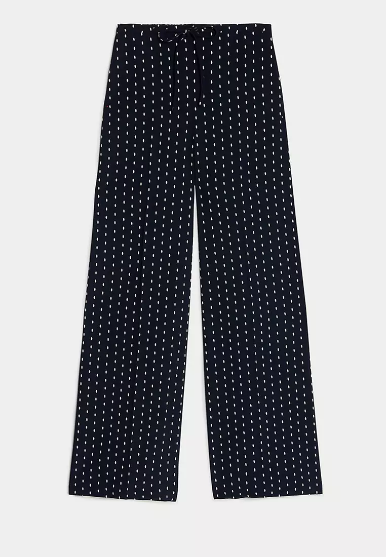 Polka Dot Drawstring Wide Leg Trousers
