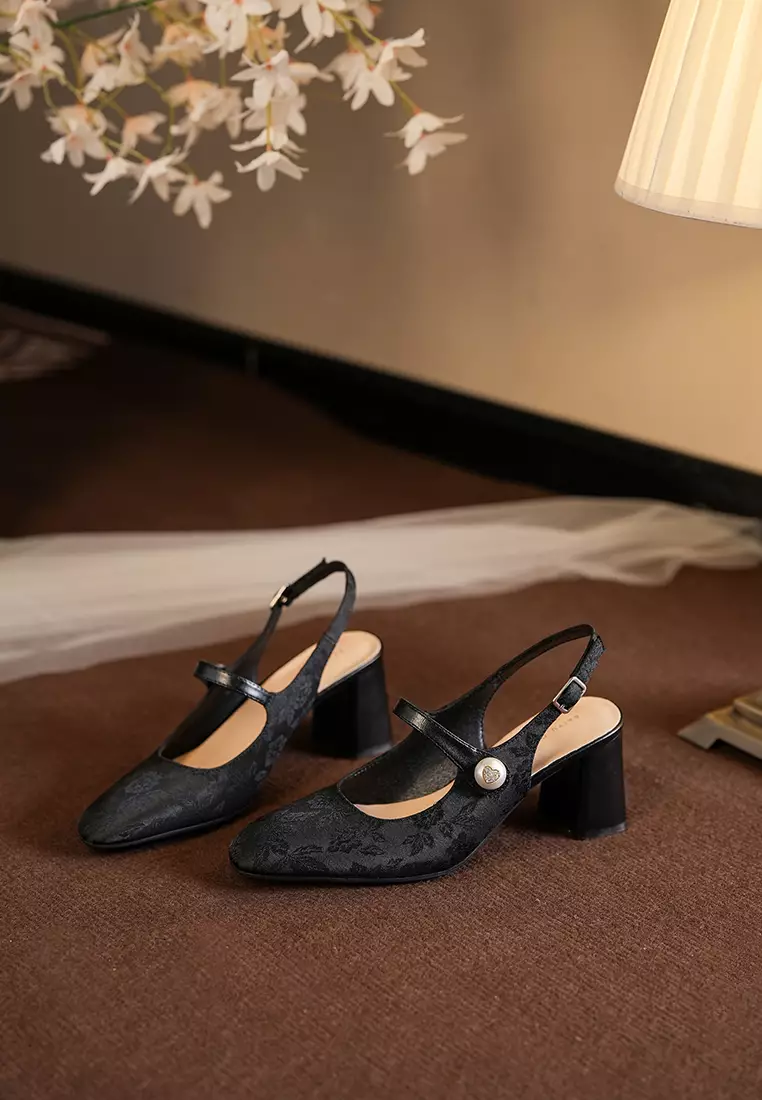 6CM Cotton Print Slingback High Heel BY664-39