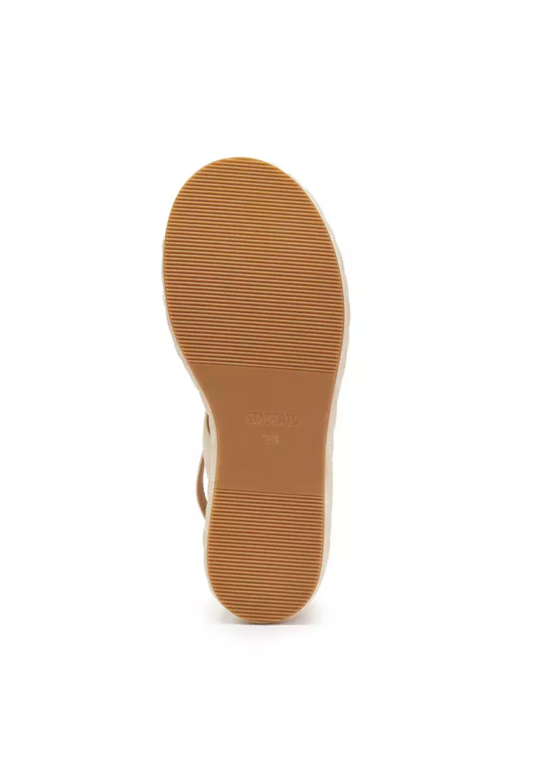 Staccato Platforms Leather Wedge Ankle-Strap Sandals - Beige (A609-1-BEI)