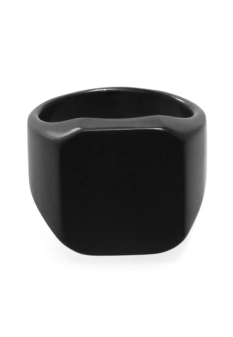 Daisy Aksesoris Pria Wanita Cincin Desain Kotak Material Titanium ORIGINAL - Black Doff