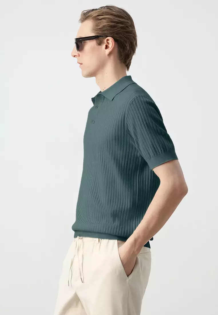 Rib-Knit Cotton-Blend Polo Shirt