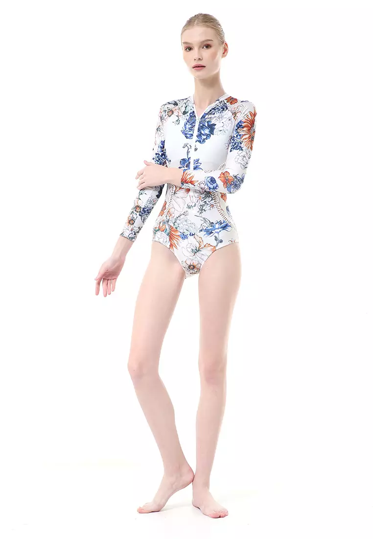 Feruza Baju Renang Wanita Rashguard Long Sleeve Desain Stylish - White