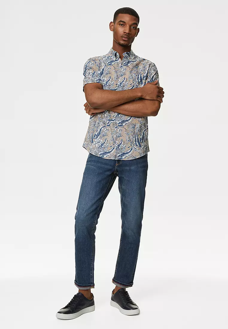 Easy Iron Cotton Linen Blend Print Shirt