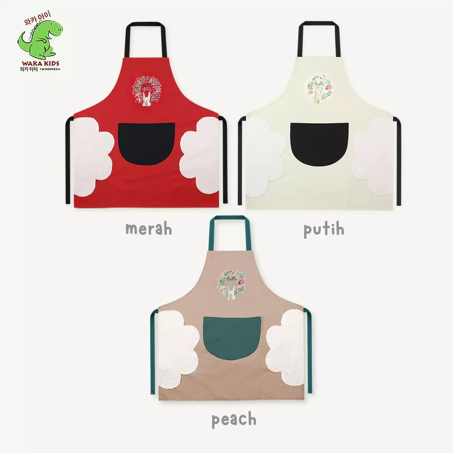 Wakakids Apron Celemek Masak Dapur Waterproof Anti Air dan Anti Minyak Motif Bunny Spring Venrc Peach