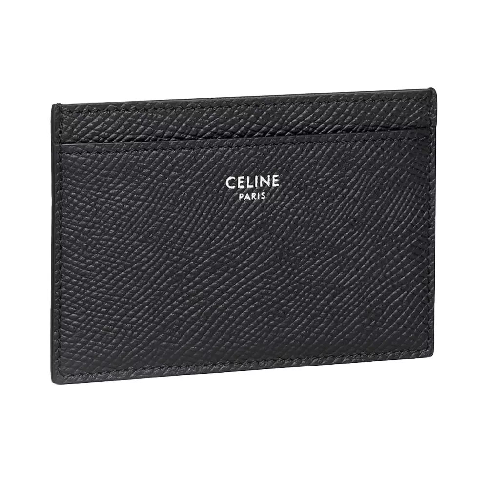 Plain Card Holder in Grained Calfskin Black