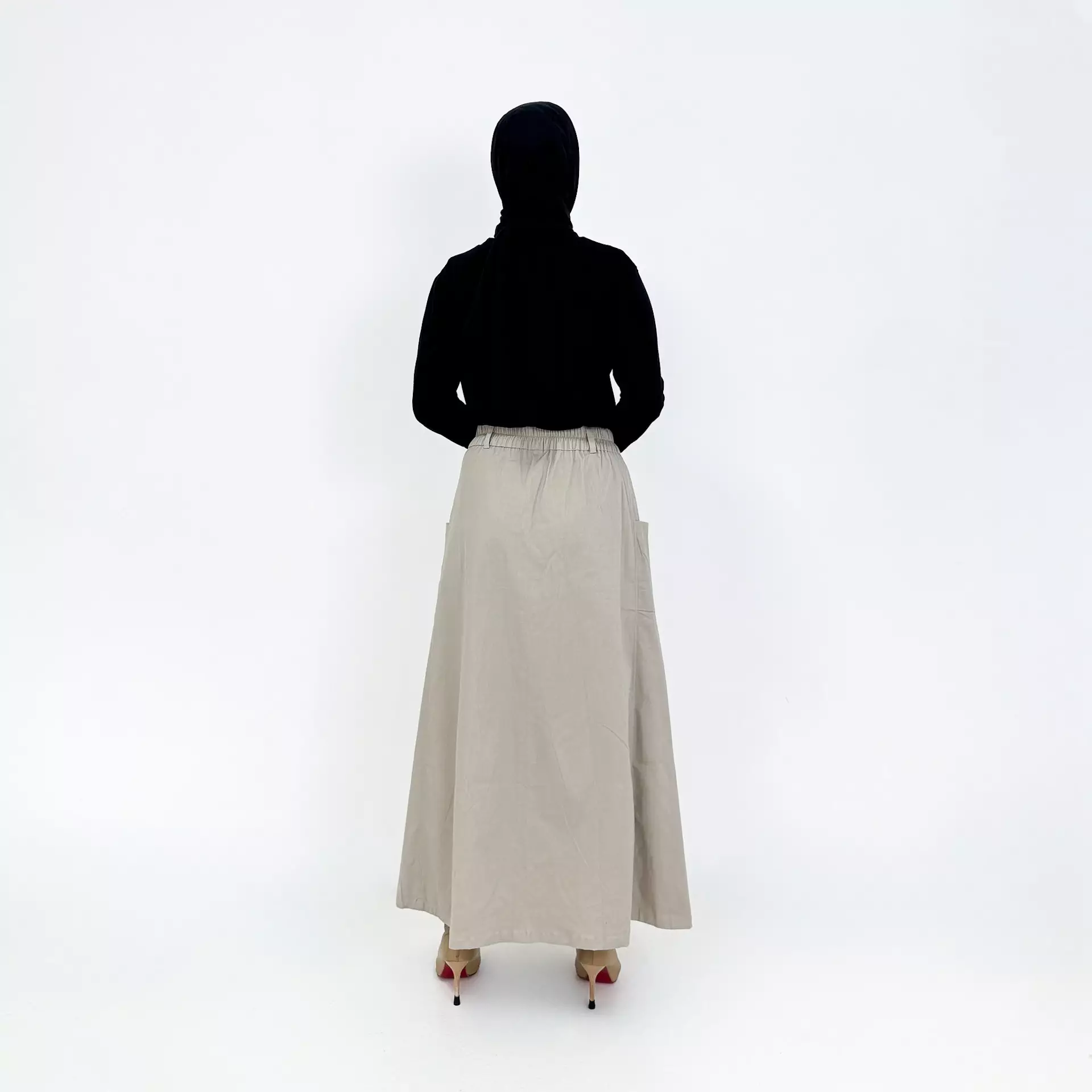 Rok Panjang Flare Basic Mika - KREM